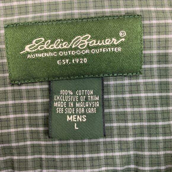 Eddie Bauer Shirt Mens L Large Avocado Green Gingham Plaid Cotton Button Down - Picture 6 of 11